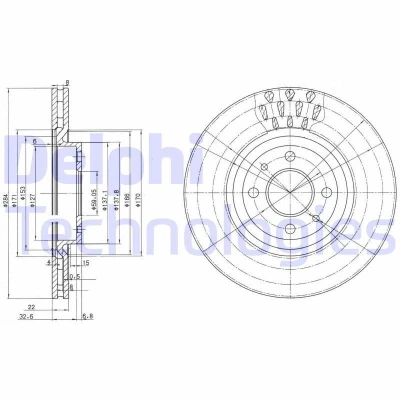 Billede af DELPHI BG2617 Bremseskiver 284 22 4 ventileret olieret ubehandlet uden hjullejer, ABS sensorring FIAT: Coupe, 500 Hatchback, Panda II Hatchback