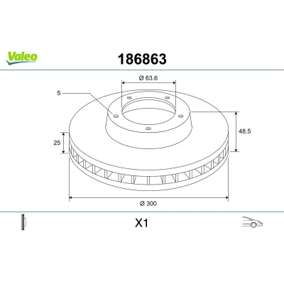 Billede af VALEO 186863 Bremseskiver foraksel 300 25 5 ventileret FORD: FOCUS 3 Turnier, KUGA 2, C Max VOLVO: V40 Hatchback, V50, S40 II