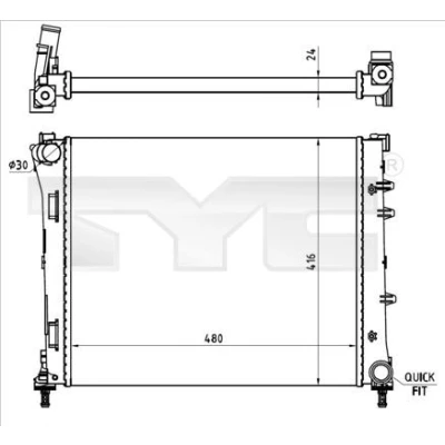 Billede af TYC 709 0023 R Radiator 480 416 24 Mekanisk fuget køleripper FIAT: 500 Hatchback, C Cabriolet, Panda III FORD: KA Hatchback