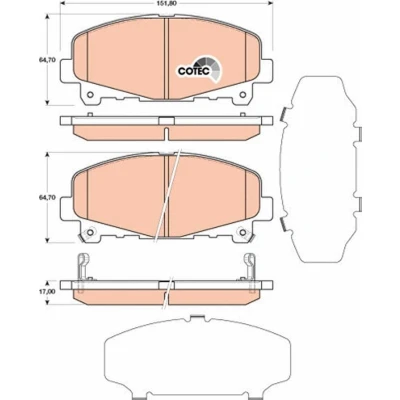 Billede af TRW COTEC GDB3477 Bremseklodser med akustisk advarsel for slid HONDA: Accord 8, 8 Kombi, 9 Limousine