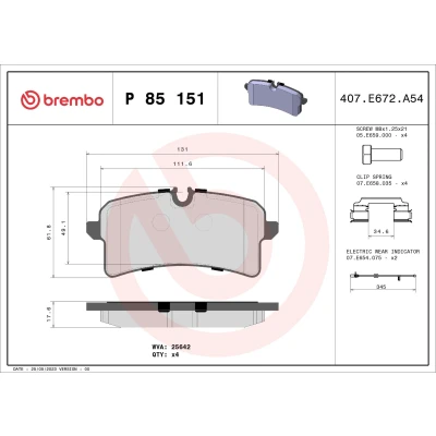 Billede af BREMBO P 85 151 Bremseklodser Inkl. slidadvarselskontakt med bremsecaliperskruer tilbehør AUDI: A6 C7 Avant, A7 Sportback, Sedan