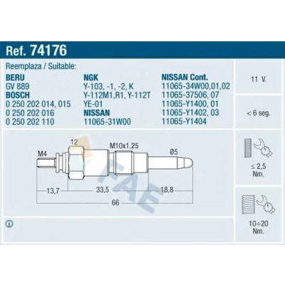 Billede af FAE 74176 Gløderør 11V M 10x1.25 NISSAN: Patrol Hardtop