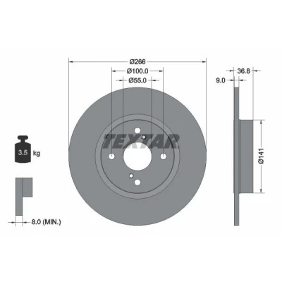 Billede af TEXTAR PRO 92169203 Bremseskiver 266 9 04/06 100 fuldstændigt coatet uden hjulbolte, hjulnav TOYOTA: Corolla VIII Compact, Liftback
