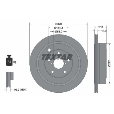 Billede af TEXTAR PRO 92255903 Bremseskiver 320 18 05/08 114,3 indvendigt ventileret coatet uden hjulbolte, hjulnav SUBARU: Tribeca