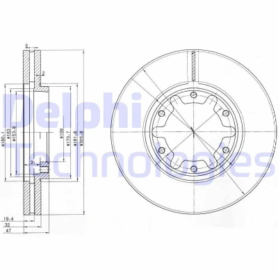 Billede af DELPHI BG3817 Bremseskiver 306 32 6 ventileret olieret ubehandlet uden hjullejer, ABS sensorring NISSAN: Patrol GR 5 SUV,