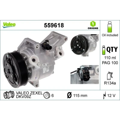 Billede af VALEO 559618 Kompressor DKV09Z 12 PAG 100 R 134a med kompressorolie