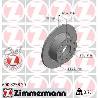 Billede af ZIMMERMANN COAT Z 600.3258.20 Bremseskiver 253 10 10/5 5 112 fuldstændigt coatet SKODA: Octavia 3 Combi, Schrägheck, IV Sedan