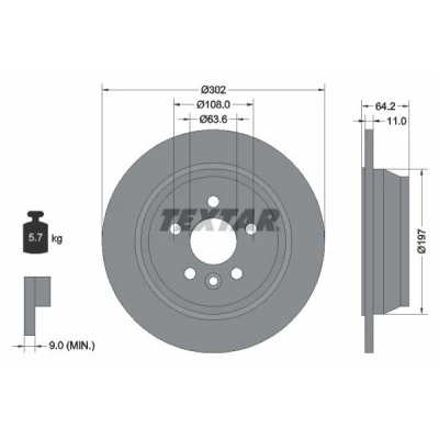Billede af TEXTAR PRO 92283003 Bremseskiver 302 11 05/06 108 fuldstændigt coatet uden hjulbolte, hjulnav LAND ROVER: Freelander 2 SUV