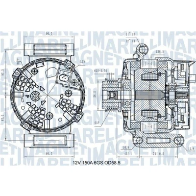 Billede af MAGNETI MARELLI 063731546110 Generator 12V 150A FORD: Transit Custom V362 Van, Mk6 Tourneo, Bus, CITROËN: Jumper II Bus