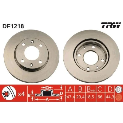 Billede af TRW DF1218 Bremseskiver 247 20,4 4 108 ventileret lakeret med skruer PEUGEOT: 407 Sedan, 205 II Hatchback, Cabriolet