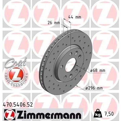 Billede af ZIMMERMANN SPORT COAT Z 470.5406.52 Bremseskiver 296 26 7/5 5 114 indvendigt ventileret, hullet coatet RENAULT: Megane 4, Talisman Grandtour