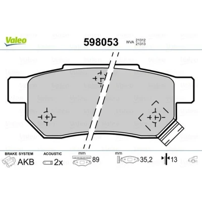 Billede af VALEO 598053 Bremseklodser bagaksel Inkl. slidadvarselskontakt uden anti knirke plade HONDA: CIVIC 6 Hatchback, Fastback, Stufenheck