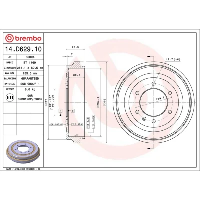 Billede af BREMBO 14.D629.10 Bremsetromler 254,1