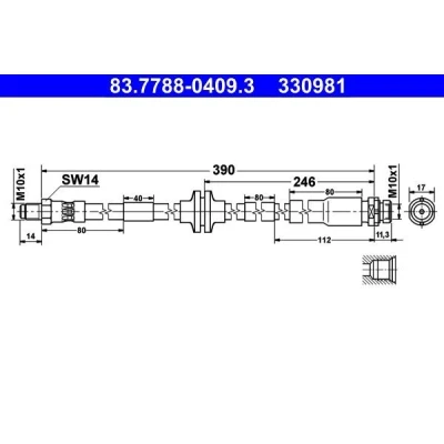 Billede af ATE 83.7788 0409.3 Bremseslange 410 M10x1 FORD: Focus 2 Kombi, Limousine,