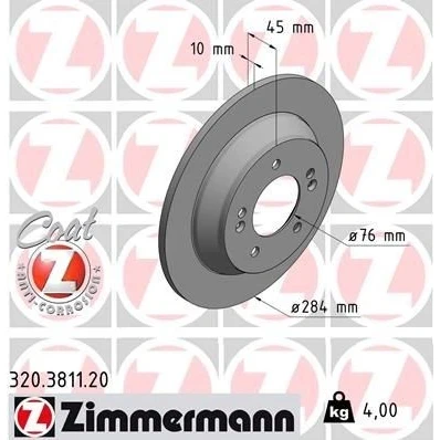 Billede af ZIMMERMANN COAT Z 320.3811.20 Bremseskiver 284 10 7/5 5 114 fuldstændigt coatet KIA: CARENS 4