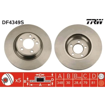 Billede af TRW DF4349S Bremseskiver 348 30 5 115 ventileret lakeret højkarboniseret BMW: 7