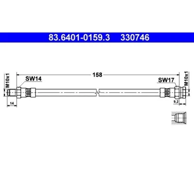 Billede af ATE 83.6401 0159.3 Bremseslange 160 M10x1 LANCIA: DELTA 1, PEUGEOT: Boxer Van, Bus, ALFA ROMEO: 155