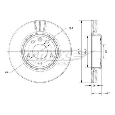 Billede af TOMEX brakes Bremseskive OPEL: Vivaro A Combi, Van, RENAULT: TRAFIC 2 Bus, Kasten, NISSAN: Primastar Van TX 70 27