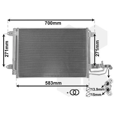 Billede af VAN WEZEL 58005209 Kondensator med tilbehør tørrer 15 13,9 Aluminium 550 VOLKSWAGEN: Golf 6, 5, Touran I, AUDI: A3 Sportback, Hatchback