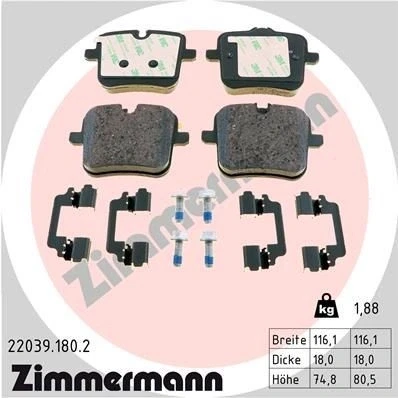 Billede af ZIMMERMANN 22039.180.2 Bremseklodser Forberedt til slidindikator med skruer Billede svarer leveringsomfang, glideplade BMW: 5 Sedan, 7, X5