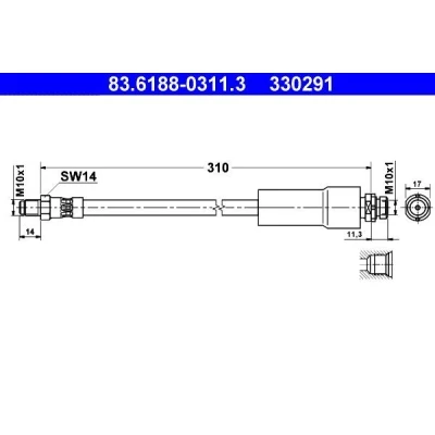 Billede af ATE 83.6188 0311.3 Bremseslange 310 M10x1