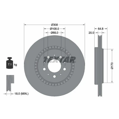 Billede af TEXTAR PRO 92126803 Bremseskiver 308 20 05/10 108 udvendig ventileret coatet uden hjulbolte, hjulnav VOLVO: XC90 I