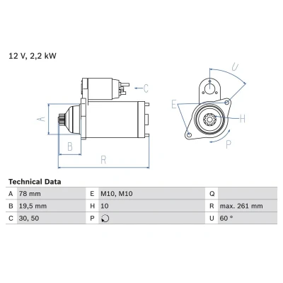 Billede af BOSCH 0 986 023 220 Starter 12 2,2 10 KIA: SORENTO 1