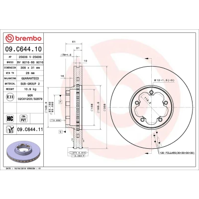 Billede af BREMBO 09.C644.11 Bremseskiver 308 31 5 indvendigt ventileret coatet højkarboniseret FORD: Transit Mk6 Bus, V363 Ladvogn / Chassis