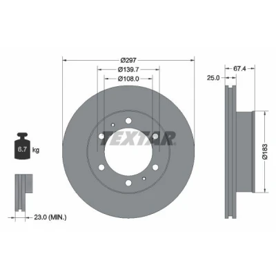 Billede af TEXTAR 92222600 Bremseskiver 297 25 06/08 139,7 indvendigt ventileret uden hjulbolte, hjulnav TOYOTA: HILUX 3 Pick up