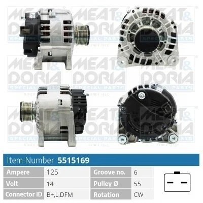Billede af MEAT &amp; DORIA 5515169 Generator 14V 125A RENAULT: MEGANE 3 Grandtour, GRAND SCENIC 3, Clio 4, DACIA: Lodgy, LOGAN MCV 2, SANDERO 2