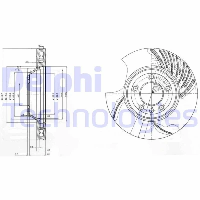 Billede af DELPHI BG9774 Bremseskiver 350 34 5 ventileret olieret ubehandlet uden hjullejer, ABS sensorring PORSCHE: Cayenne, VOLKSWAGEN: Touareg I