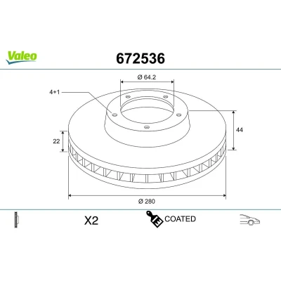 Billede af VALEO 672536 Bremseskiver foraksel 280 22 4 ventileret coatet MINI: Clubman, Hatchback, Cabriolet