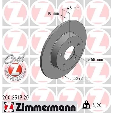 Billede af ZIMMERMANN COAT Z 200.2517.20 Bremseskiver 278 10 5/5 5 114 fuldstændigt coatet NISSAN: Primera Stationcar, Sedan, Almera Tino