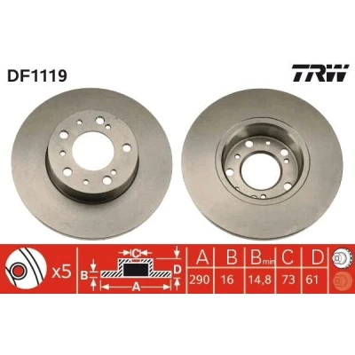 Billede af TRW DF1119 Bremseskiver 290 16 5 118 fuldstændigt lakeret FIAT: Ducato I Panorama, Van, Ladvogn/Chassis, CITROËN: C25 Bus