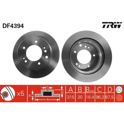 Billede af TRW DF4394 Bremseskiver 315 20 5 139,6 ventileret lakeret KIA: SORENTO 1