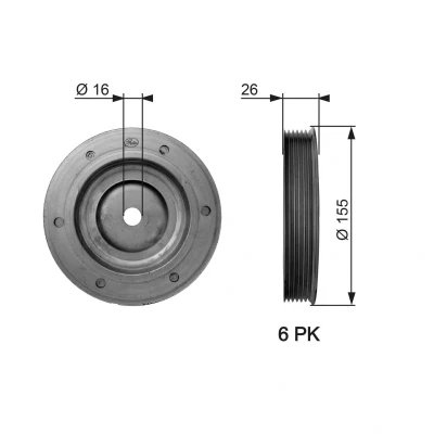 Billede af GATES TVD1020 Remskive Krumtapaksel 155 uden tilbehør FleetRunner Micro V Stretch Fit FORD: S Max Mk1, Galaxy Mk2 MPV, Focus C Max, PEUGEOT: 407 SW