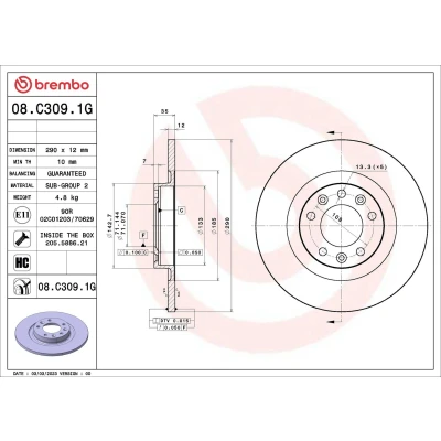 Billede af BREMBO 08.9466.10 Bremseskiver 261 10 4 fuldstændigt KIA: CARENS 2