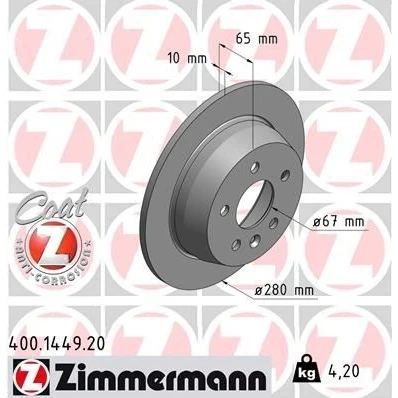 Billede af ZIMMERMANN COAT Z 400.1449.20 Bremseskiver 280 10 6/5 5 112 fuldstændigt coatet højkarboniseret MERCEDES BENZ: Vito Bus, Van