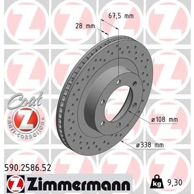 Billede af ZIMMERMANN SPORT COAT Z 590.2586.52 Bremseskiver 338 28 6/6 6 140 indvendigt ventileret, hullet coatet TOYOTA: Land Cruiser Prado 120