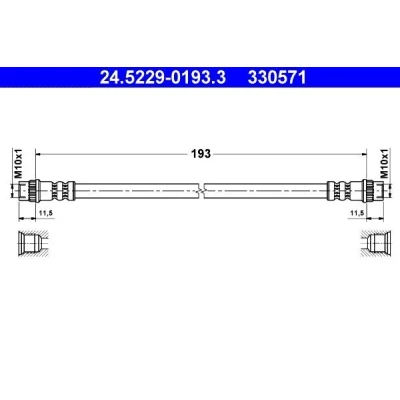 Billede af ATE 24.5229 0193.3 Bremseslange 193 RENAULT: Kangoo I Express, CLIO 3