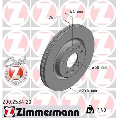Billede af ZIMMERMANN COAT Z 200.2534.20 Bremseskiver 296 26 7/5 5 114 indvendigt ventileret coatet NISSAN: Qashqai 2, X Trail, RENAULT: Kadjar