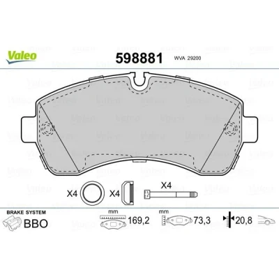 Billede af VALEO 598881 Bremseklodser foraksel med anti knirke plade MERCEDES BENZ: Sprinter 3.5 T Van, 3 Ladvogn/Chassis