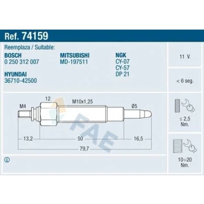 Billede af FAE 74159 Gløderør 11V M 10x1,25