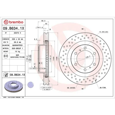Billede af BREMBO Bremseskive TOYOTA: Land Cruiser Prado 150 338mm 32mm 6 perforeret/indv. ventileret coatet 09.B634.1X 4351260190,4351260191 Bremseskiver