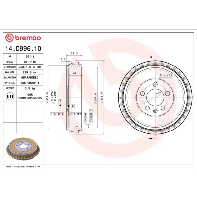 Billede af BREMBO 14.D996.10 Bremsetromler 228,4 SEAT: IBIZA 5
