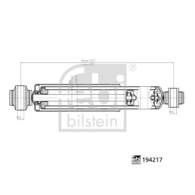 Billede af FEBI BILSTEIN 194217 støddæmper Bagaksel venstre, højre Gastryk 517mm 342mm dobbeltrør Teleskop øverste øje, nederste øje