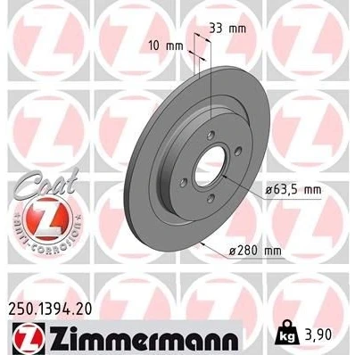 Billede af ZIMMERMANN COAT Z 250.1394.20 Bremseskiver 280 10 4/4 4 108 fuldstændigt coatet FORD: Focus Mk1 Hatchback, Stationcar