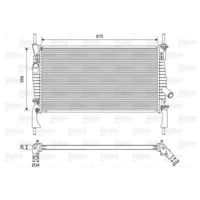 Billede af VALEO 701606 Radiator Aluminium 358 670 26 uden kølemiddelregulering Loddet køleripper FORD: Transit Mk6 Bus