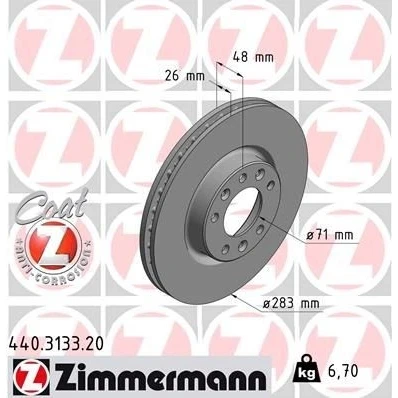 Billede af ZIMMERMANN COAT Z 440.3133.20 Bremseskiver 283 26 8/5 5 108 indvendigt ventileret coatet PEUGEOT: 308 SW 2, II Hatchback
