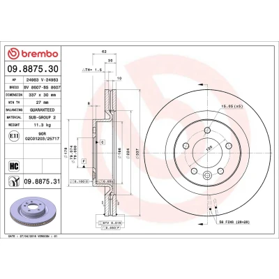 Billede af BREMBO Bremseskive LAND ROVER: Discovery 3, Range Rover Sport COATED DISC LINE 30mm 5 indvendigt ventileret coatet højkarboniseret 09.8875.31